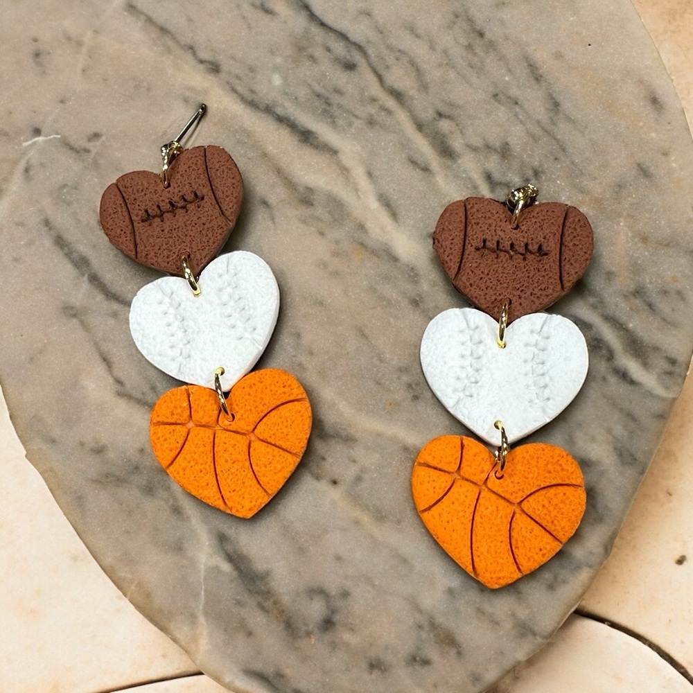 Sports Hearts Dangle Earrings- Polymer Clay